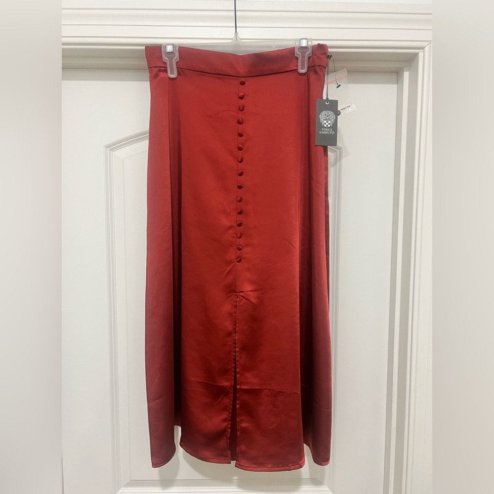 Vince Camuto Red Button-Down Pencil Skirt